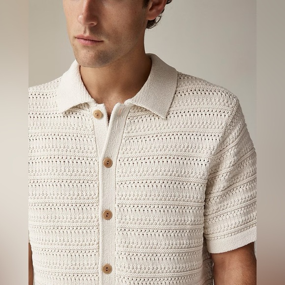 NWT J.crew Short-sleeve cotton open-stitch polo cardigan sweater - Picture 2 of 5